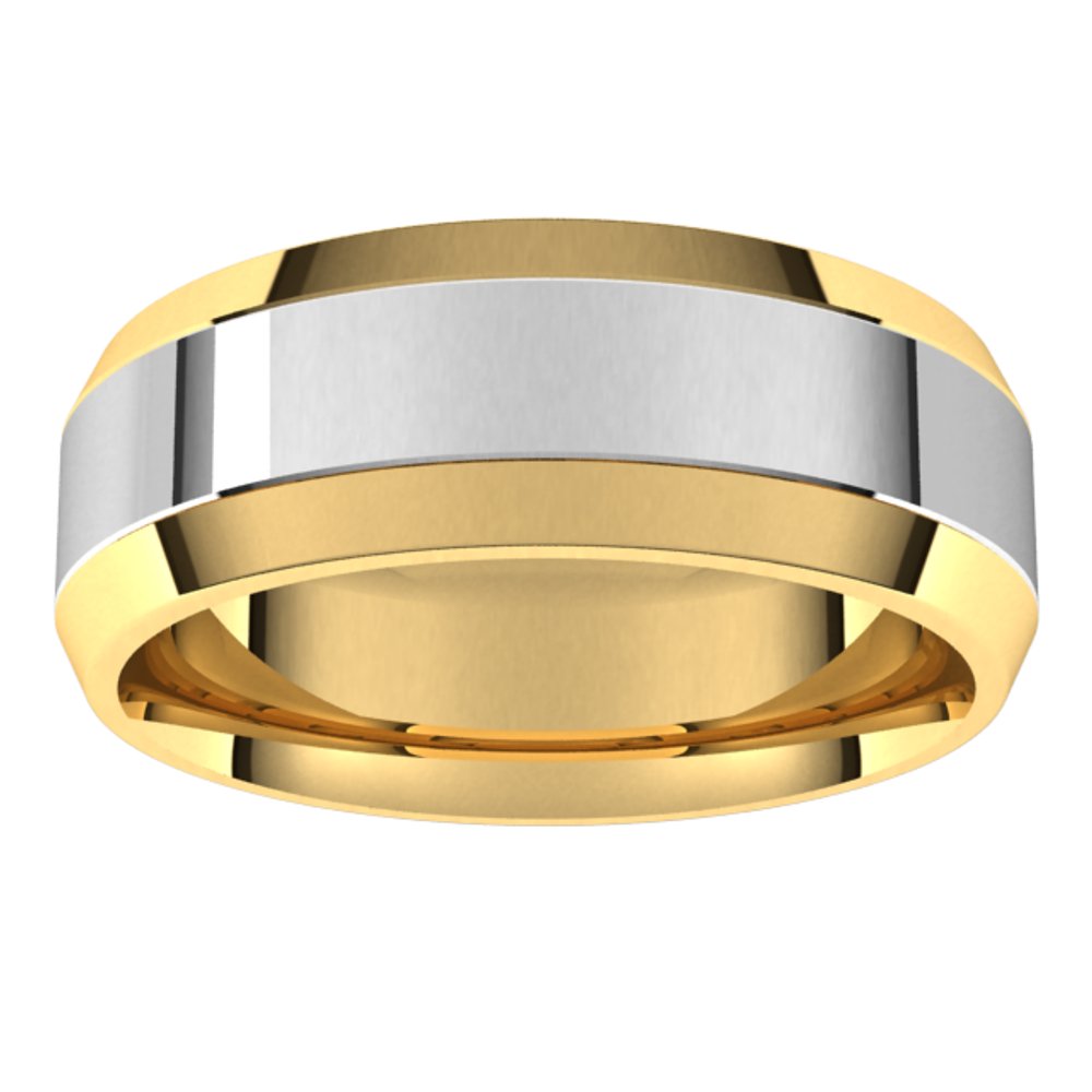 14K Yellow/White 7 mm Stepped Beveled-Edge Inlay Comfort-Fit Flat Band Size 10