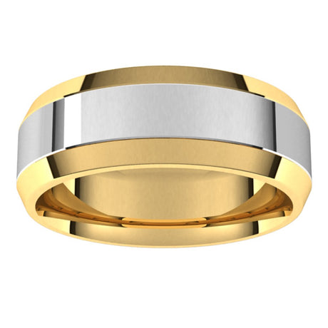 14K Yellow/White 7 mm Stepped Beveled-Edge Inlay Comfort-Fit Flat Band Size 11