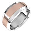 14K White/Rose 8 mm Stepped Beveled-Edge Inlay Comfort-Fit Flat Band Size 10.5