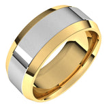 14K Yellow/White 8 mm Stepped Beveled-Edge Inlay Comfort-Fit Flat Band Size 11