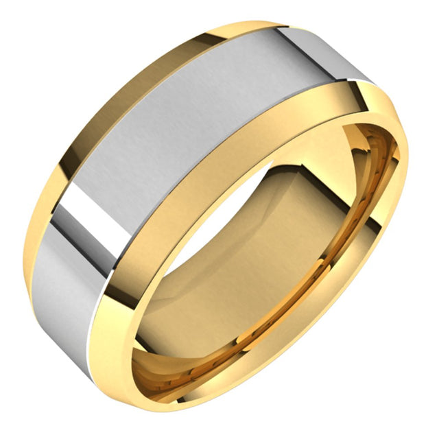 14K Yellow/White 8 mm Stepped Beveled-Edge Inlay Comfort-Fit Flat Band Size 11