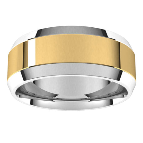 14K White/Yellow 8 mm Stepped Beveled-Edge Inlay Comfort-Fit Flat Band Size 10