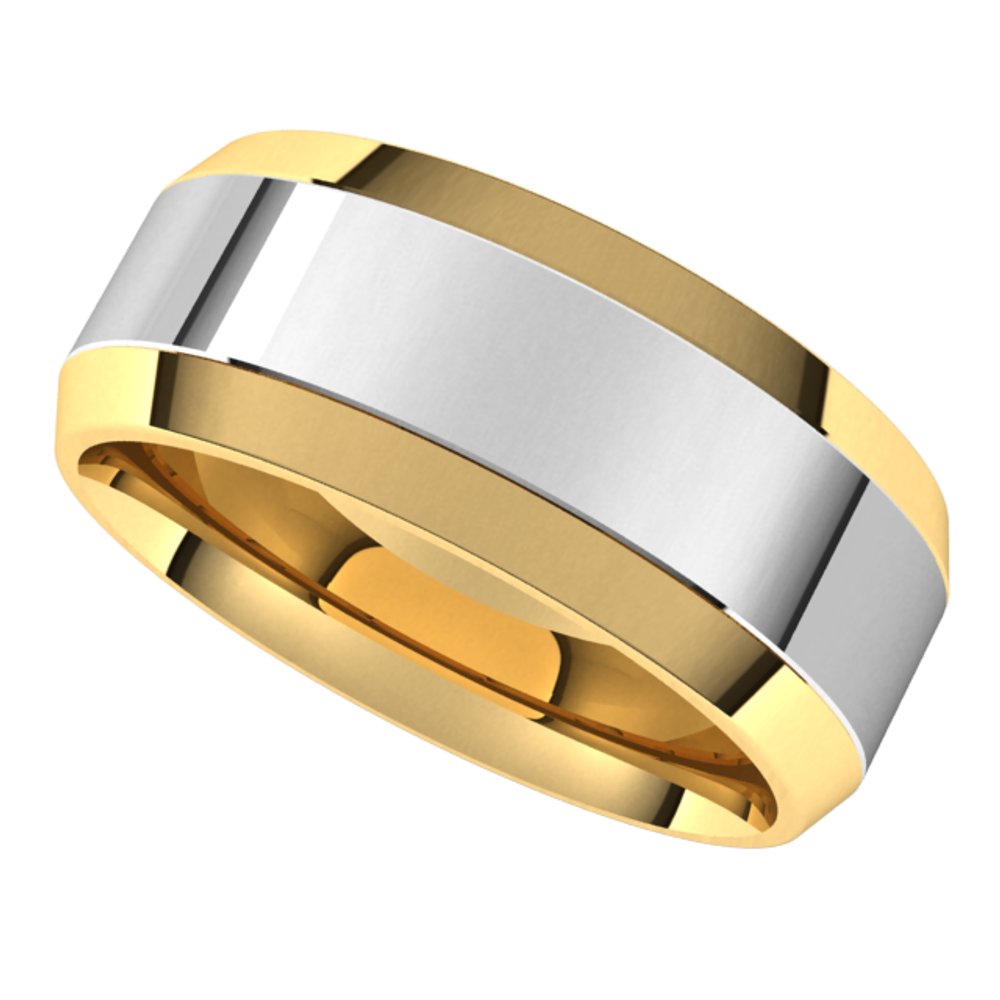 14K Yellow/White 8 mm Stepped Beveled-Edge Inlay Comfort-Fit Flat Band Size 11