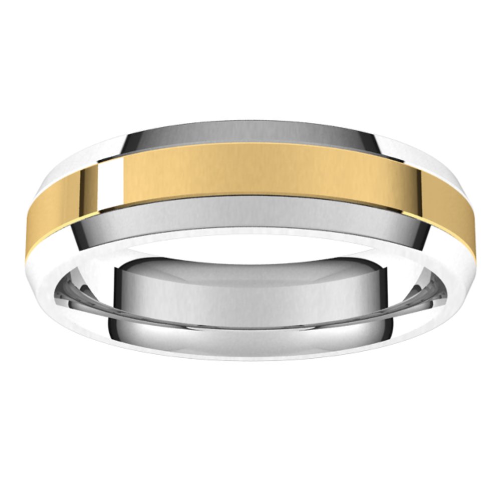14K White/Yellow 5 mm Stepped Beveled-Edge Inlay Comfort-Fit Flat Band Size 10