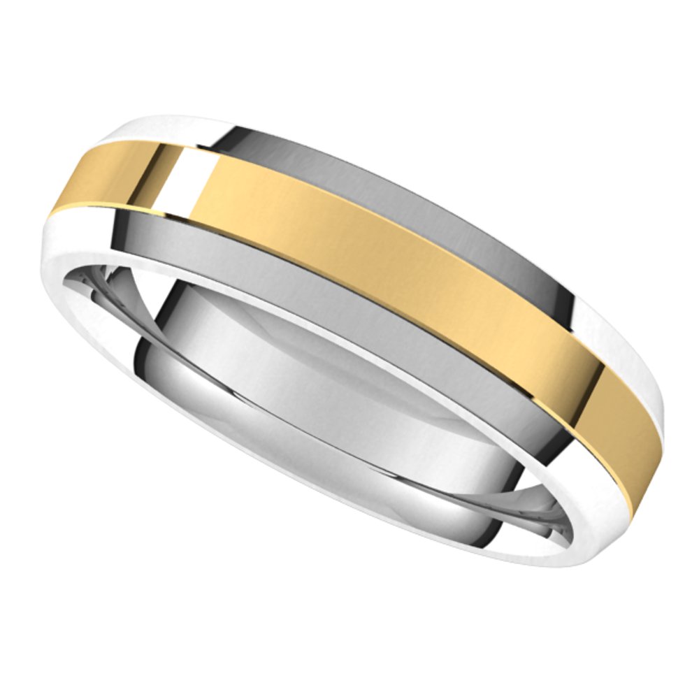 14K White/Yellow 5 mm Stepped Beveled-Edge Inlay Comfort-Fit Flat Band Size 10