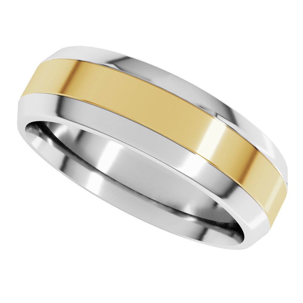 14K White/Yellow 6 mm Stepped Beveled-Edge Inlay Comfort-Fit Flat Band