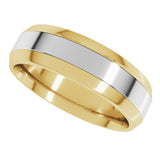 14K Yellow/White 6 mm Stepped Beveled-Edge Inlay Comfort-Fit Flat Band