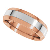 14K Rose/White 6 mm Stepped Beveled-Edge Inlay Comfort-Fit Flat Band Size 8