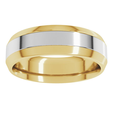 14K Yellow/White 6 mm Stepped Beveled-Edge Inlay Comfort-Fit Flat Band Size 10