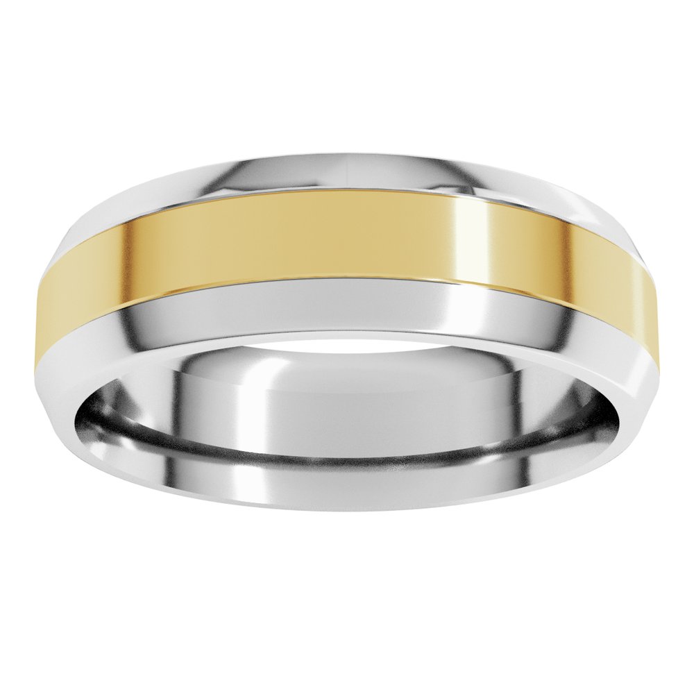 14K White/Yellow 6 mm Stepped Beveled-Edge Inlay Comfort-Fit Flat Band