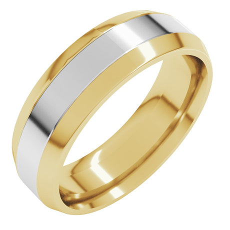 14K Yellow/White 6 mm Stepped Beveled-Edge Inlay Comfort-Fit Flat Band Size 8