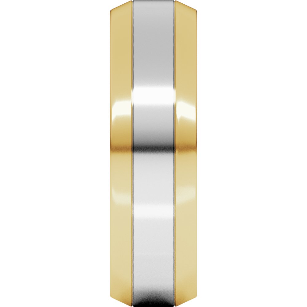 14K Yellow/White 6 mm Stepped Beveled-Edge Inlay Comfort-Fit Flat Band Size 10