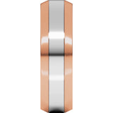 14K Rose/White 6 mm Stepped Beveled-Edge Inlay Comfort-Fit Flat Band Size 8