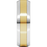14K White/Yellow 6 mm Stepped Beveled-Edge Inlay Comfort-Fit Flat Band
