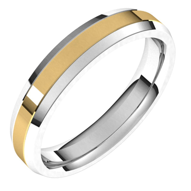 14K White/Yellow 4 mm Stepped Beveled-Edge Inlay Comfort-Fit Flat Band Size 6