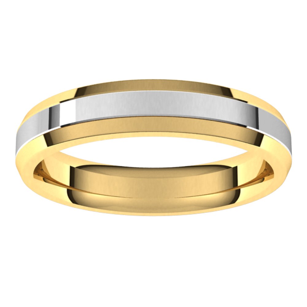 14K Yellow/White 4 mm Stepped Beveled-Edge Inlay Comfort-Fit Flat Band Size 7.5