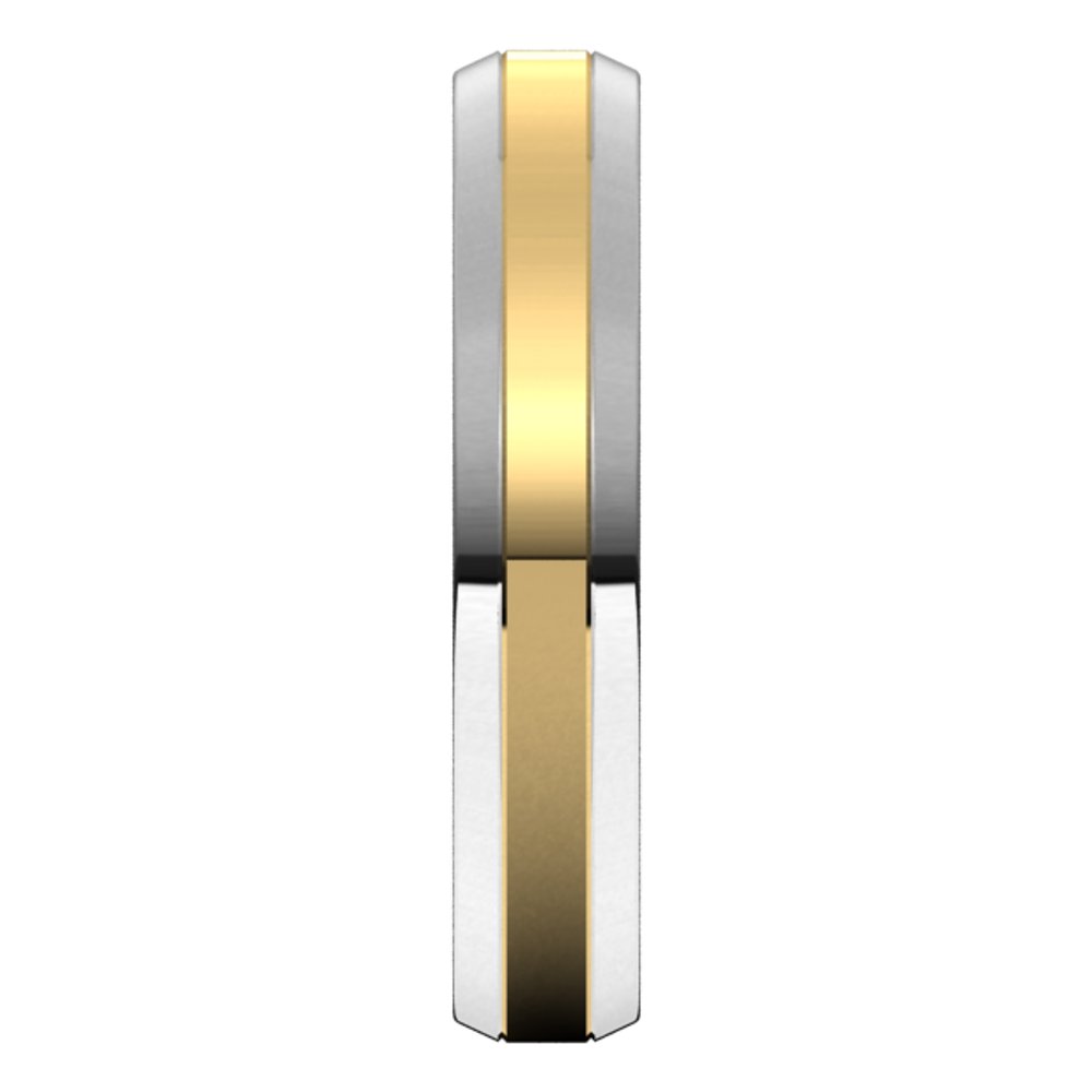 14K White/Yellow 4 mm Stepped Beveled-Edge Inlay Comfort-Fit Flat Band