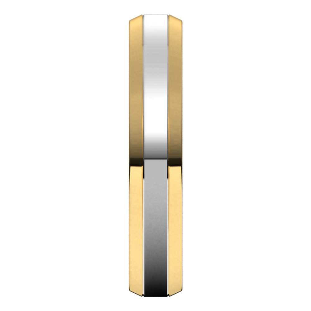 14K Yellow/White 4 mm Stepped Beveled-Edge Inlay Comfort-Fit Flat Band Size 7.5