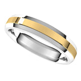 14K White/Yellow 4 mm Stepped Beveled-Edge Inlay Comfort-Fit Flat Band