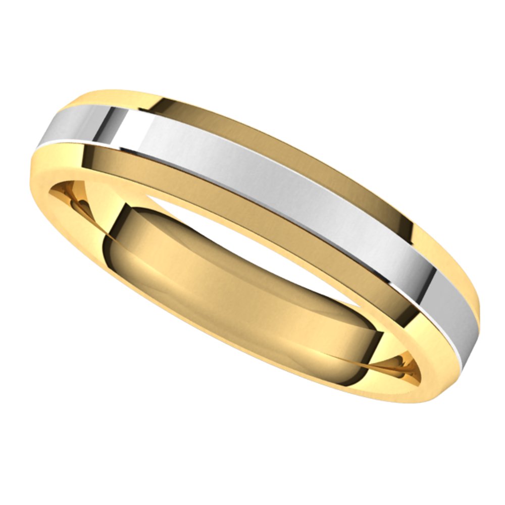 14K Yellow/White 4 mm Stepped Beveled-Edge Inlay Comfort-Fit Flat Band Size 7.5