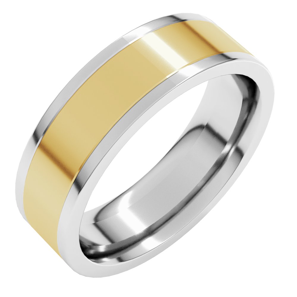 14K White/Yellow 6 mm Comfort-Fit Flat Band Size 7.5