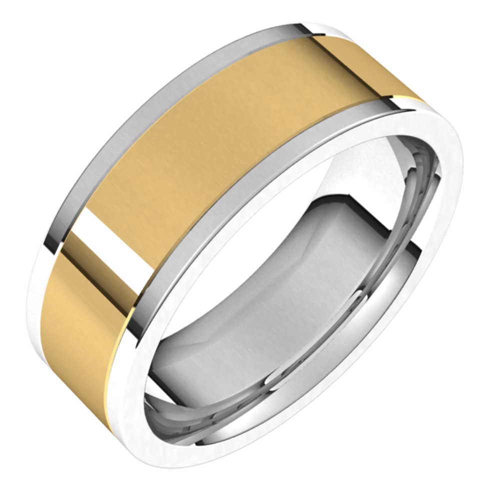 14K White/Yellow 7 mm Comfort-Fit Flat Band Size 9.5