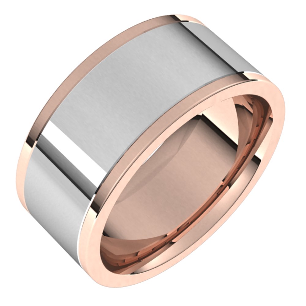 14K Rose/White 9 mm Comfort-Fit Flat Band Size 10.5