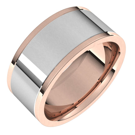 14K Rose/White 9 mm Comfort-Fit Flat Band Size 10.5