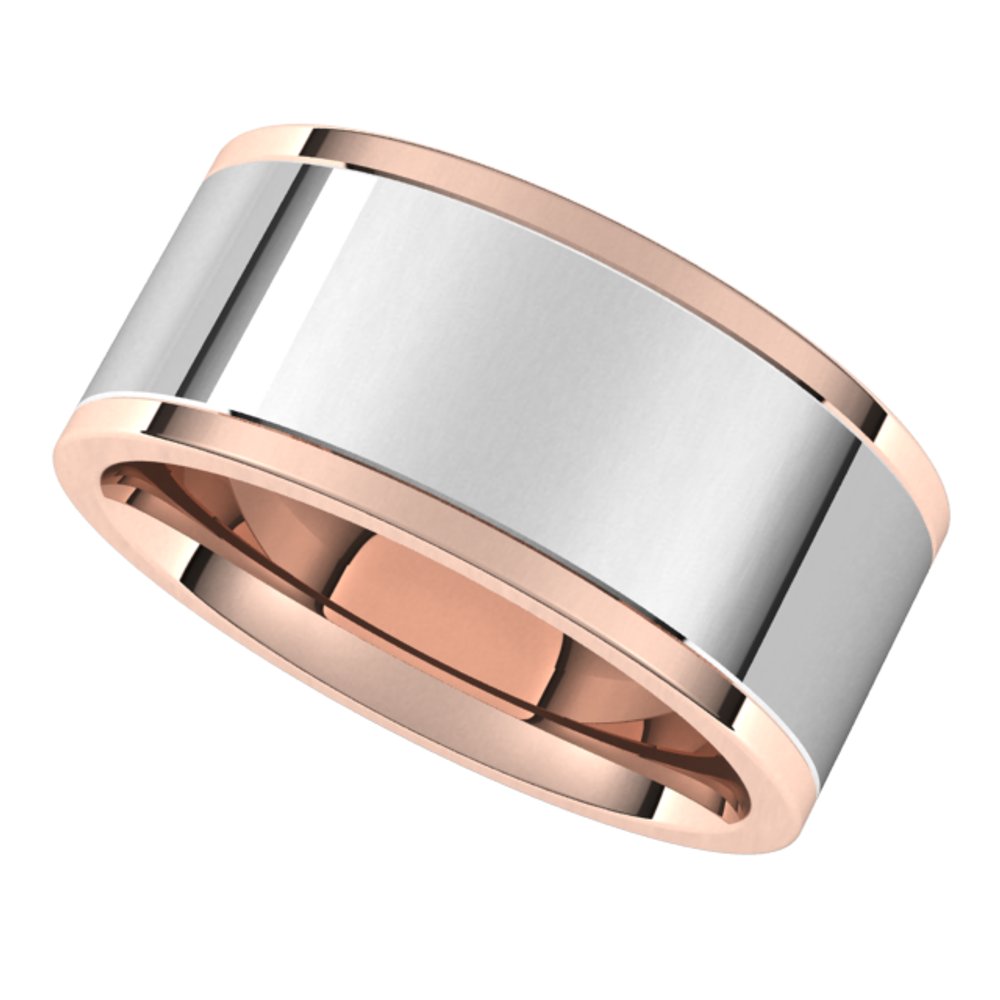 14K Rose/White 9 mm Comfort-Fit Flat Band Size 10.5