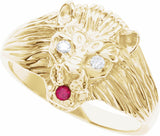 14K Yellow .06 CTW Natural Diamond & Natural Ruby Lion Head Ring