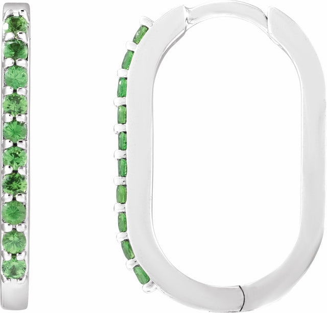 14K White Natural Tsavorite Garnet 20 mm Hoop Earrings