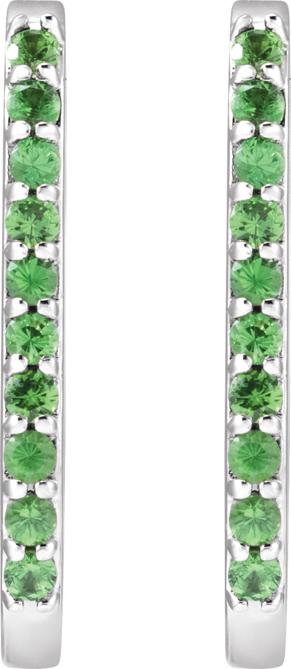 14K White Natural Tsavorite Garnet 20 mm Hoop Earrings