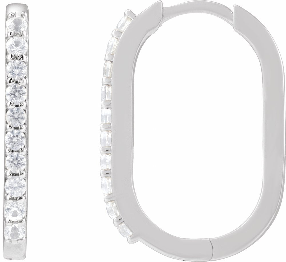 14K White Gold Natural White Sapphire 20 mm Hoop Earrings