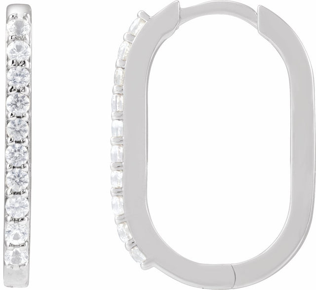 14K White Gold Natural White Sapphire 20 mm Hoop Earrings