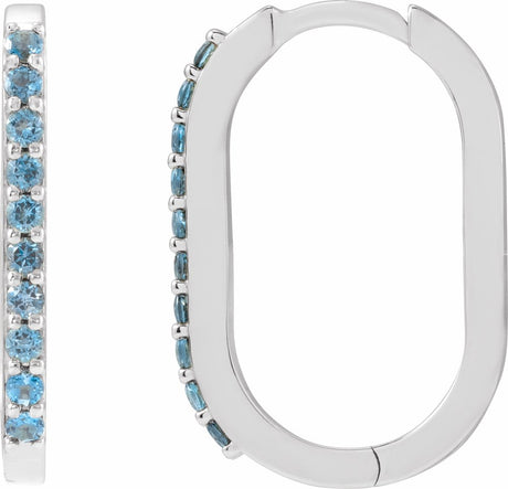 Sterling Silver Natural London Blue Topaz 20 mm Hoop Earrings