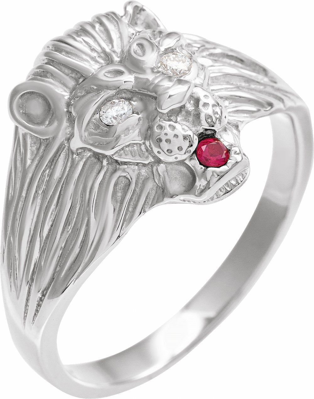Sterling Silver .06 CTW Natural Diamond & Natural Ruby Lion Head Ring
