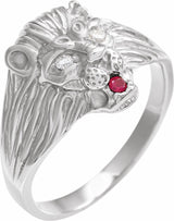 Sterling Silver .06 CTW Natural Diamond & Natural Ruby Lion Head Ring