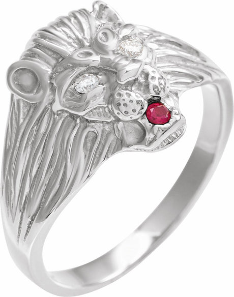 Sterling Silver .06 CTW Natural Diamond & Natural Ruby Lion Head Ring