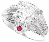 Sterling Silver .06 CTW Natural Diamond & Natural Ruby Lion Head Ring