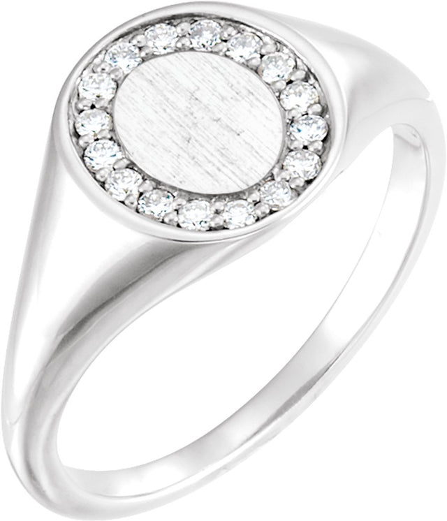 14K White 1/6 CTW Natural Diamond Halo-Style  Signet Ring