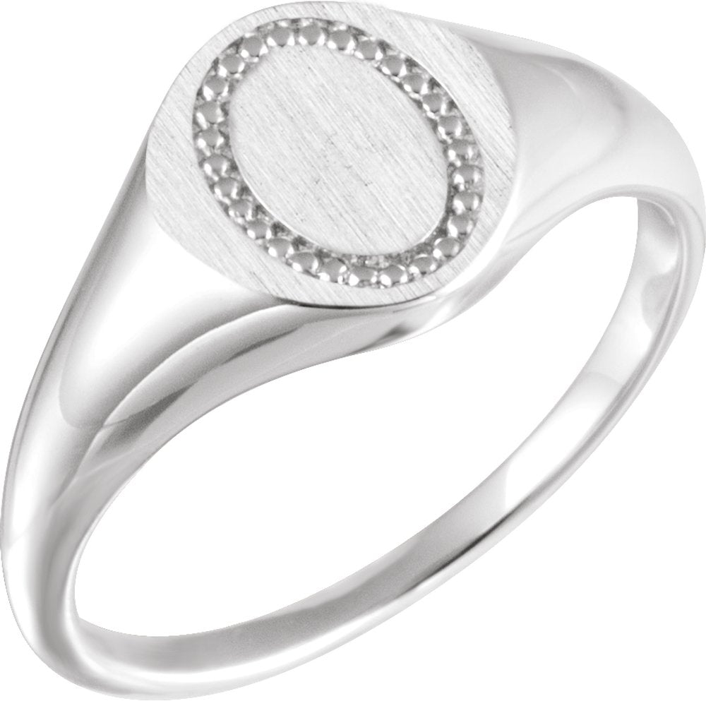 Sterling Silver 10x8 mm Oval Beaded Signet Ring  