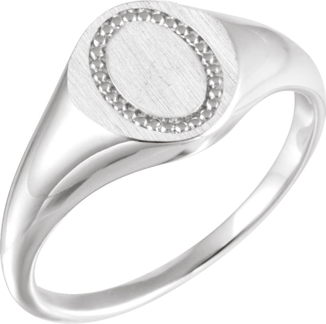 Sterling Silver 10x8 mm Oval Beaded Signet Ring  