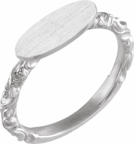 14K White 13x5.5 mm Oval Signet Ring