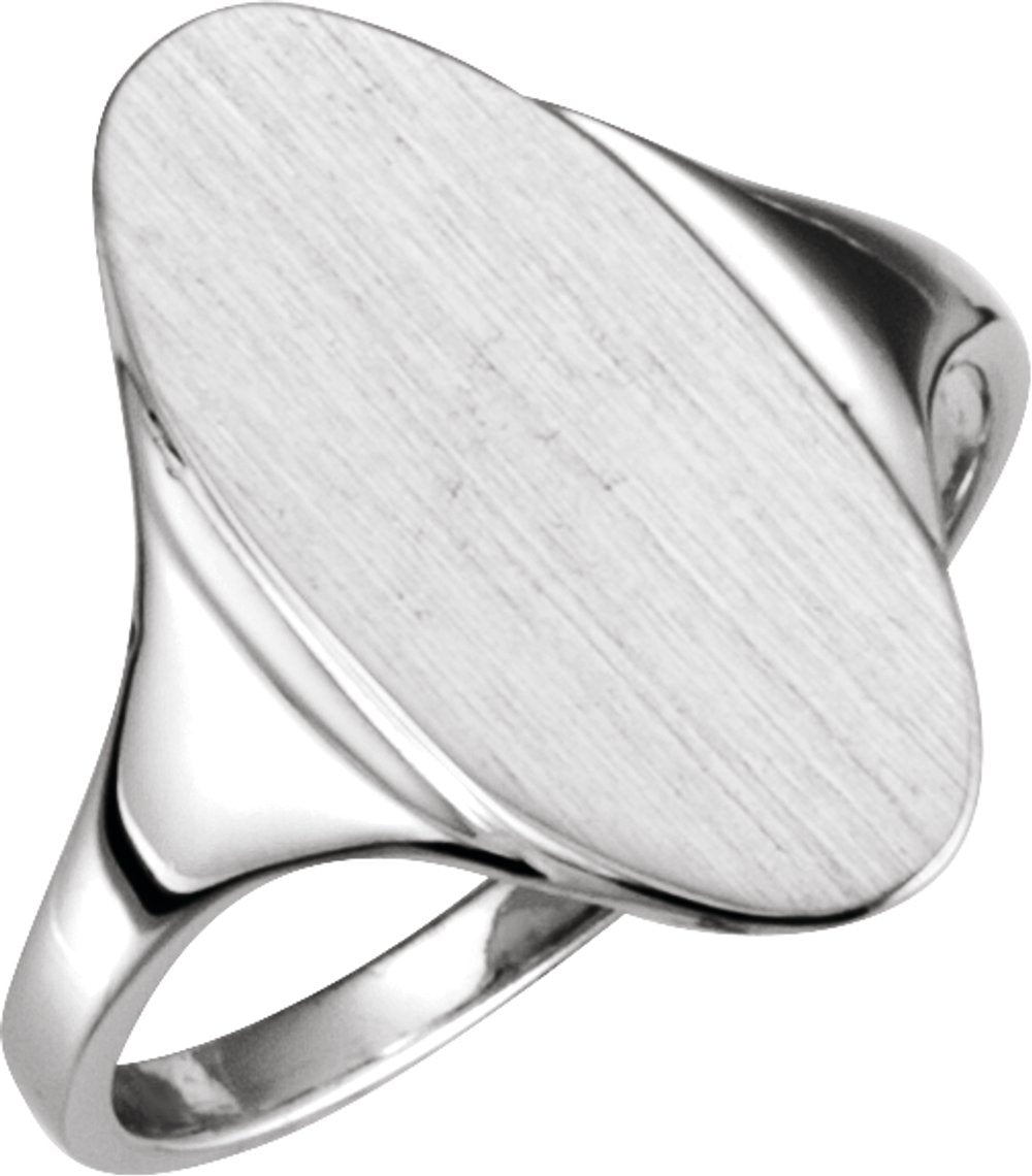 14K White Oval Signet Ring