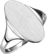 14K White Oval Signet Ring