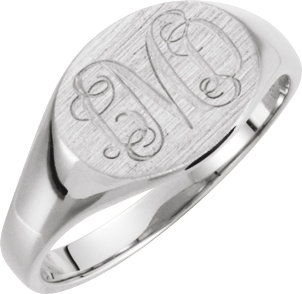 14K White 12x9 mm Oval Signet Ring