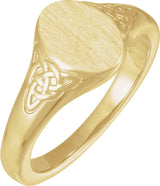 14K Yellow Engravable Oval Celtic-Inspired  Signet Ring