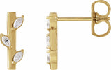 14K Yellow 1/10 CTW Natural Diamond Floral Bar Earrings
