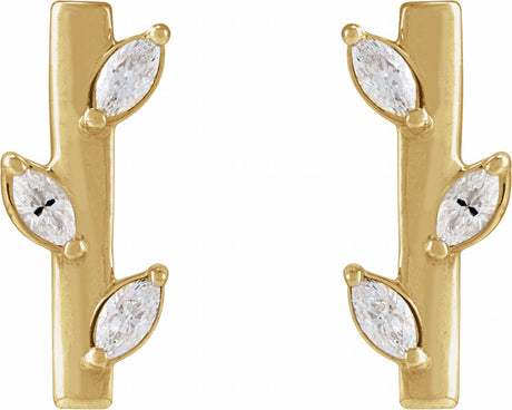 14K Yellow 1/10 CTW Natural Diamond Floral Bar Earrings