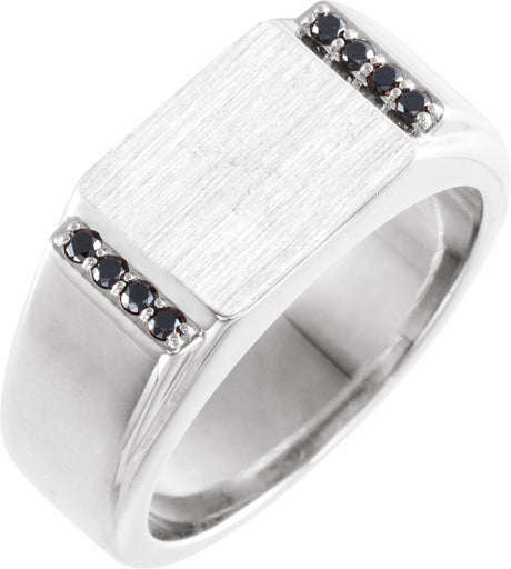 14K White Gold 1/10 CTW Natural Black Diamond Signet Ring